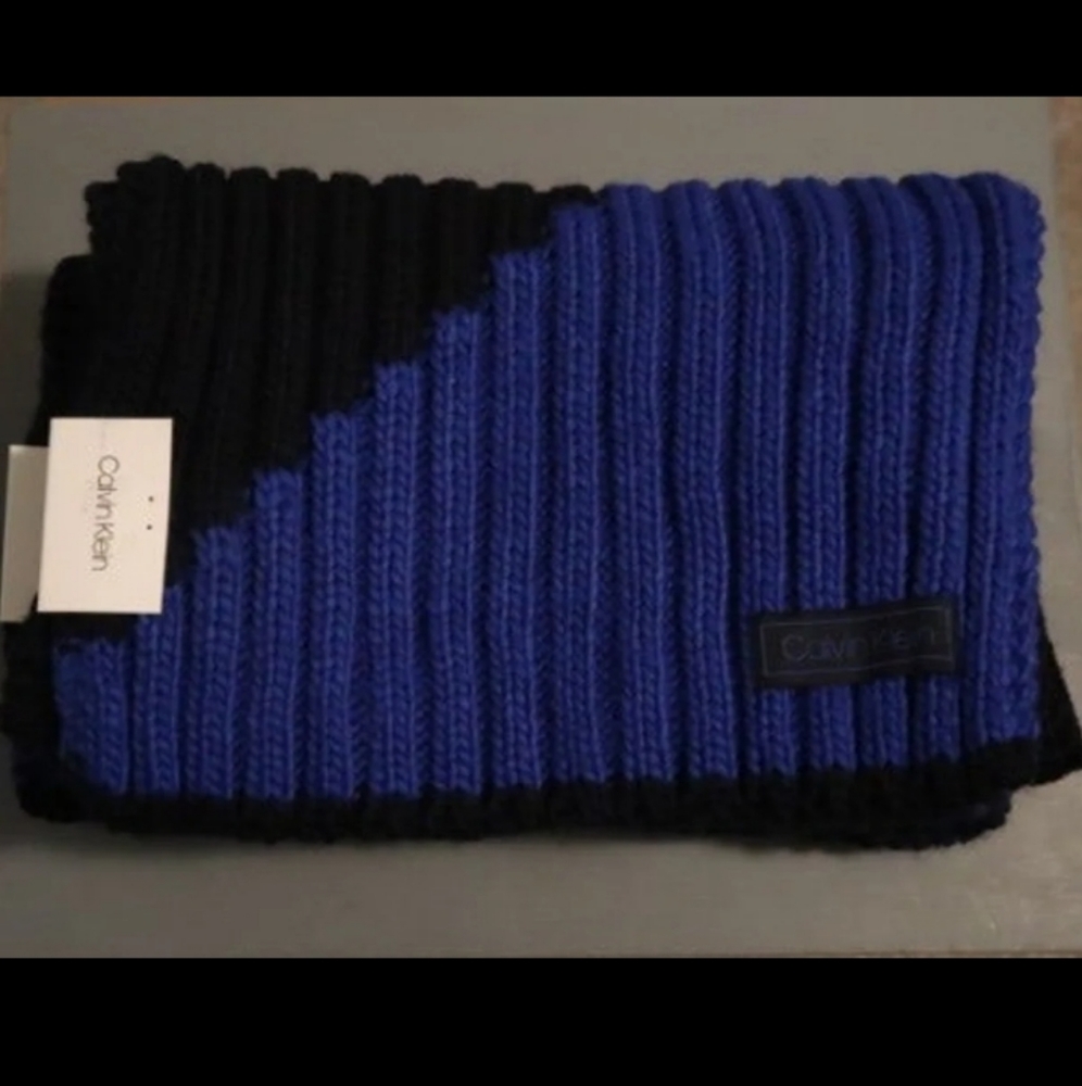 mens calvin klein navy blue knit neck scarf